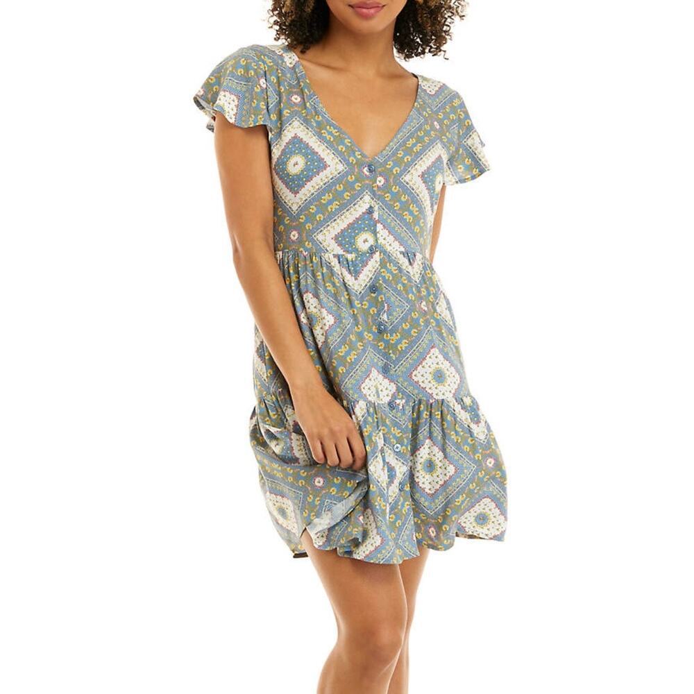 TRUE CRAFT Juniors Short Sleeve Button Down Tiered Dress XL NWT